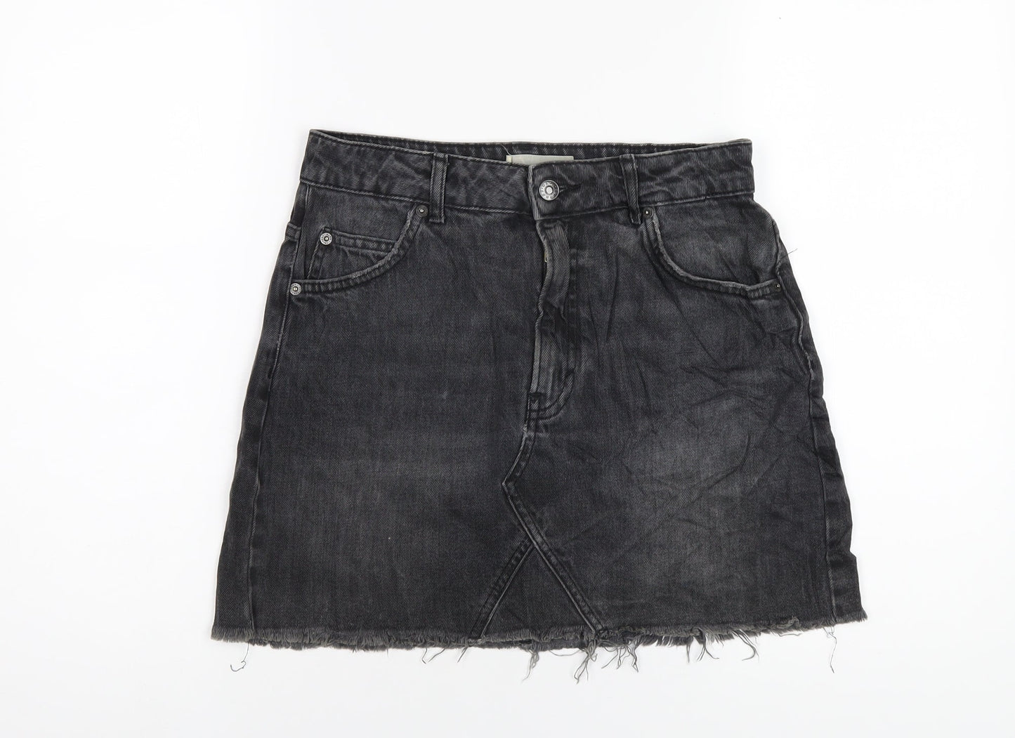 Topshop Womens Black Cotton A-Line Skirt Size 10 Zip