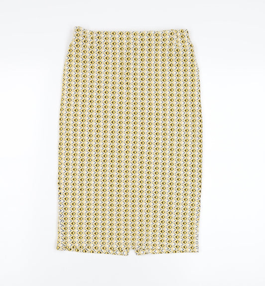 Zara Womens Yellow Geometric Cotton Straight & Pencil Skirt Size S