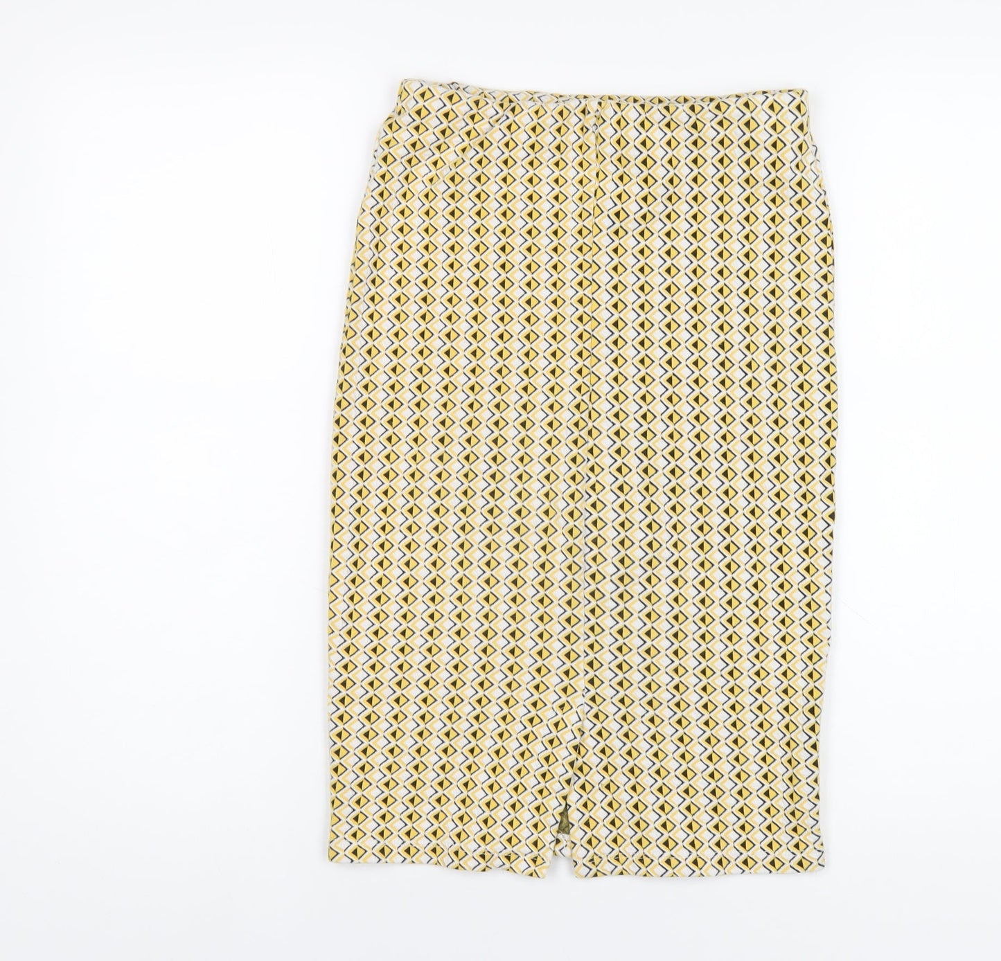 Zara Womens Yellow Geometric Cotton Straight & Pencil Skirt Size S