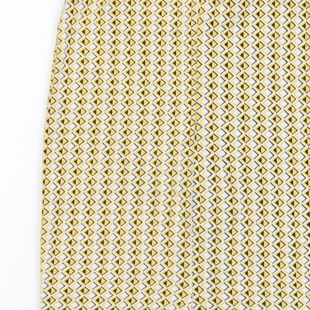 Zara Womens Yellow Geometric Cotton Straight & Pencil Skirt Size S