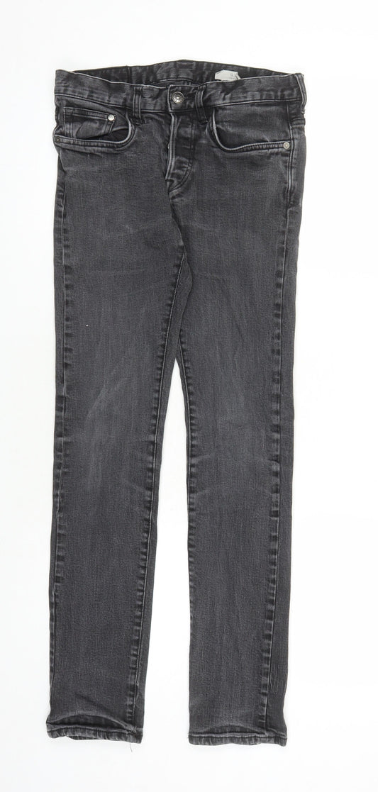 H&M Womens Grey Cotton Straight Jeans Size 28 in L29 in Regular Button - Pockets Low Rise