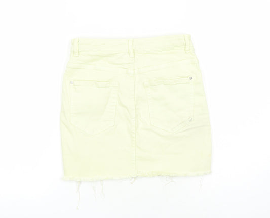 TRF Womens Yellow Cotton Mini Skirt Size 26 in Zip - Pockets Raw Hems
