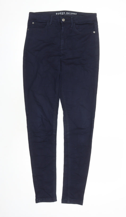 Marks and Spencer Womens Blue Cotton Skinny Jeans Size 10 L30 in Regular Zip - Pockets
