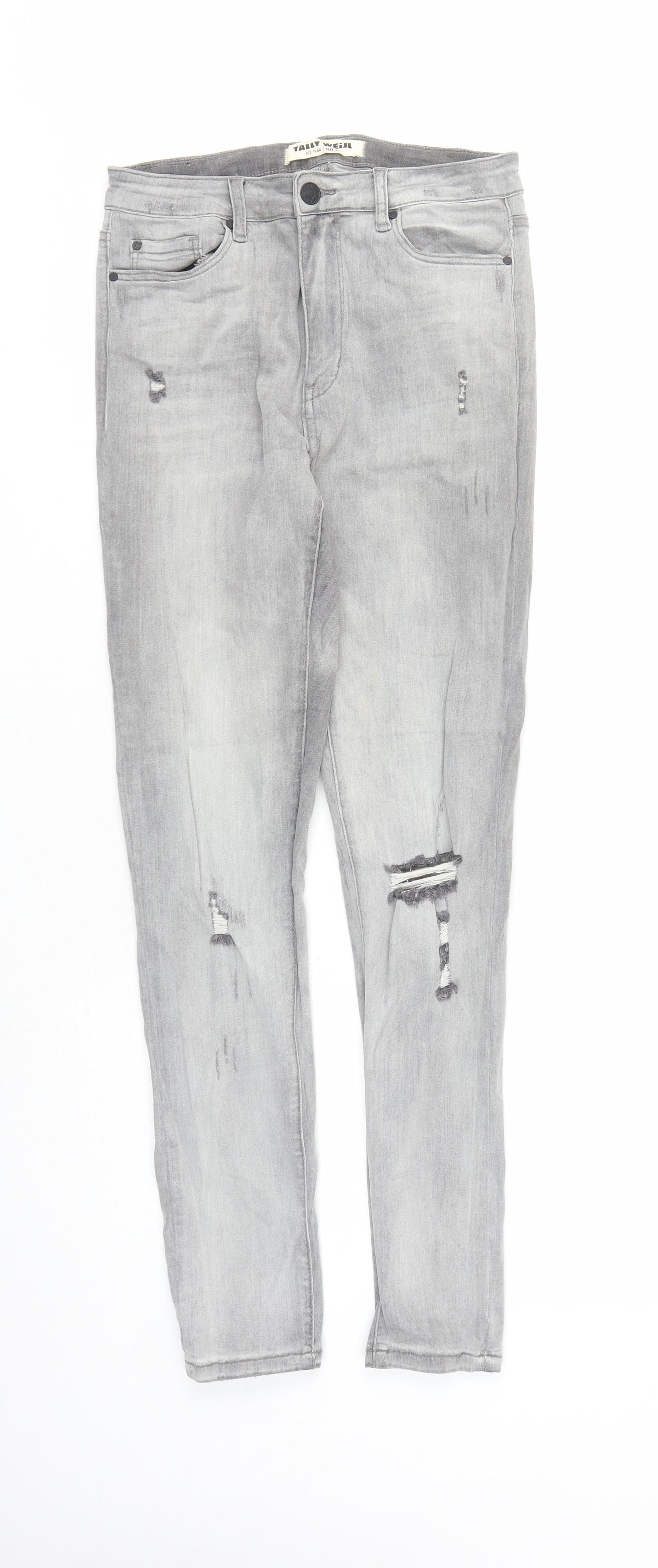 TALLY WEiJL Womens Grey Cotton Skinny Jeans Size 12 L27 in Regular Zip - Pockets