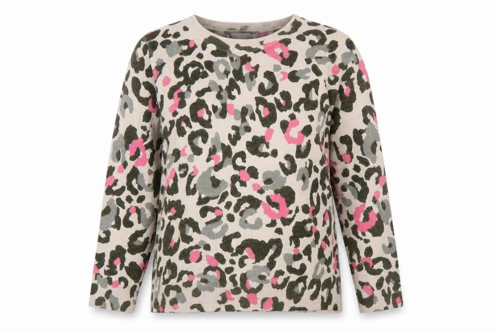Marks and Spencer Womens Brown Round Neck Animal Print Acrylic Pullover Jumper Size 14 - Leopard Pattern