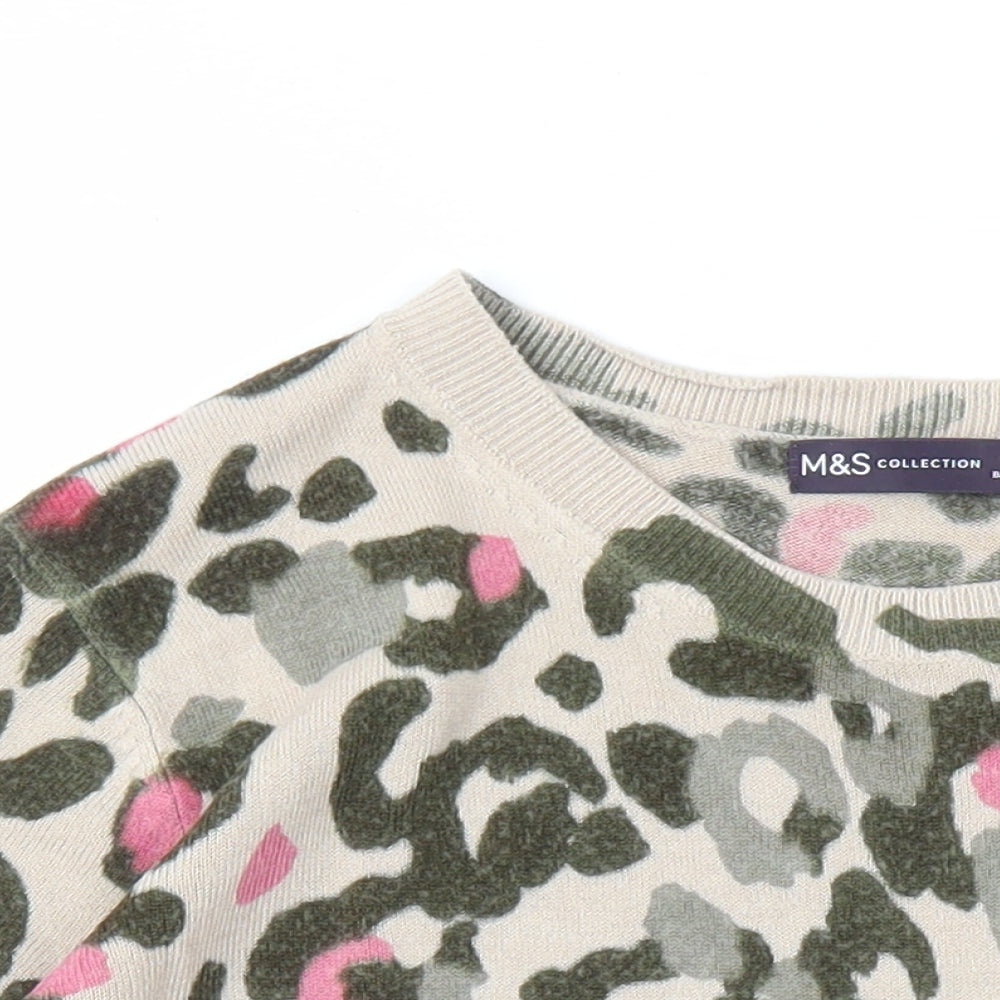 Marks and Spencer Womens Brown Round Neck Animal Print Acrylic Pullover Jumper Size 14 - Leopard Pattern