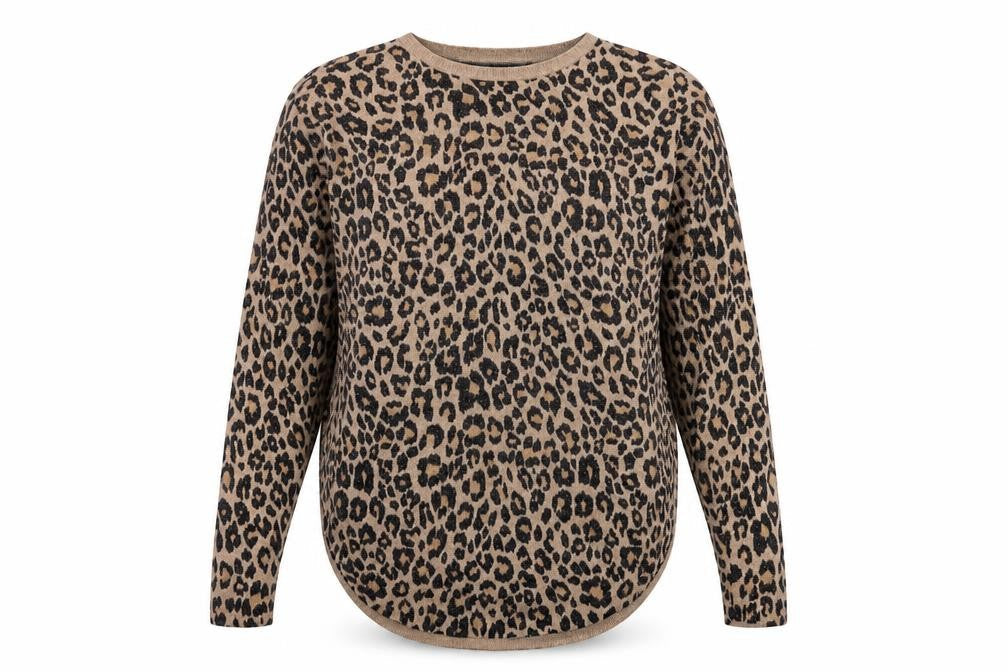 Oasis Womens Beige Round Neck Animal Print Viscose Pullover Jumper Size S