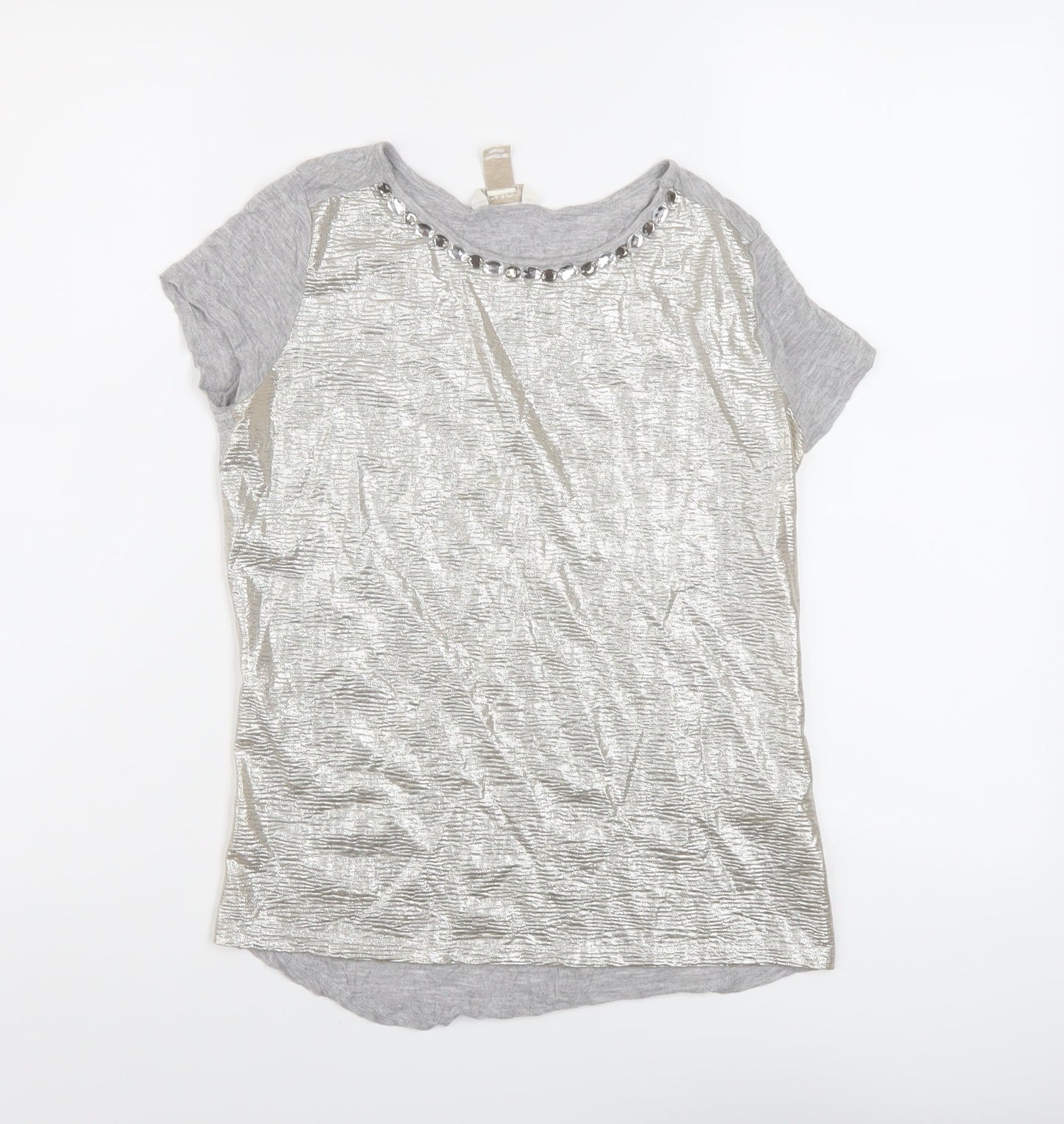 Monsoon Girls Grey Polyester Basic T-Shirt Size 12-13 Years Round Neck Pullover