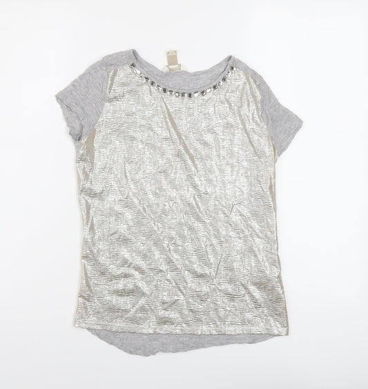 Monsoon Girls Grey Polyester Basic T-Shirt Size 12-13 Years Round Neck Pullover