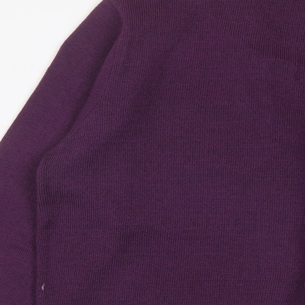 BASSINI Womens Purple Round Neck Striped Acrylic Pullover Jumper Size L