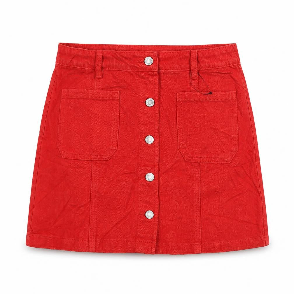 Marks and Spencer Girls Red Cotton A-Line Skirt Size 14-15 Years Regular Button