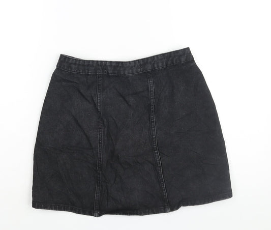 Denim & Co. Womens Black Cotton A-Line Skirt Size 8 Zip