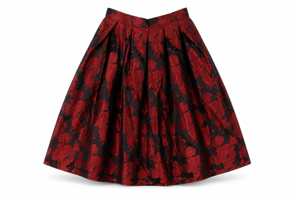 KJ Classics Womens Red Floral Acetate A-Line Skirt Size 24 in Drawstring