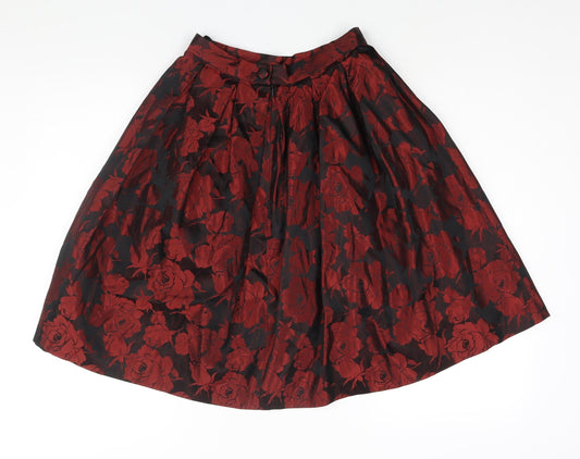 KJ Classics Womens Red Floral Acetate A-Line Skirt Size 24 in Drawstring
