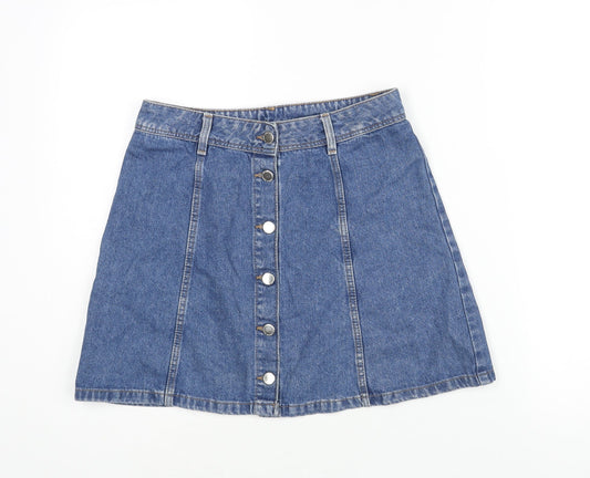 Divided by H&M Womens Blue Cotton A-Line Skirt Size 10 Button