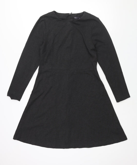 Marks and Spencer Womens Grey Viscose A-Line Size 12 Round Neck Zip