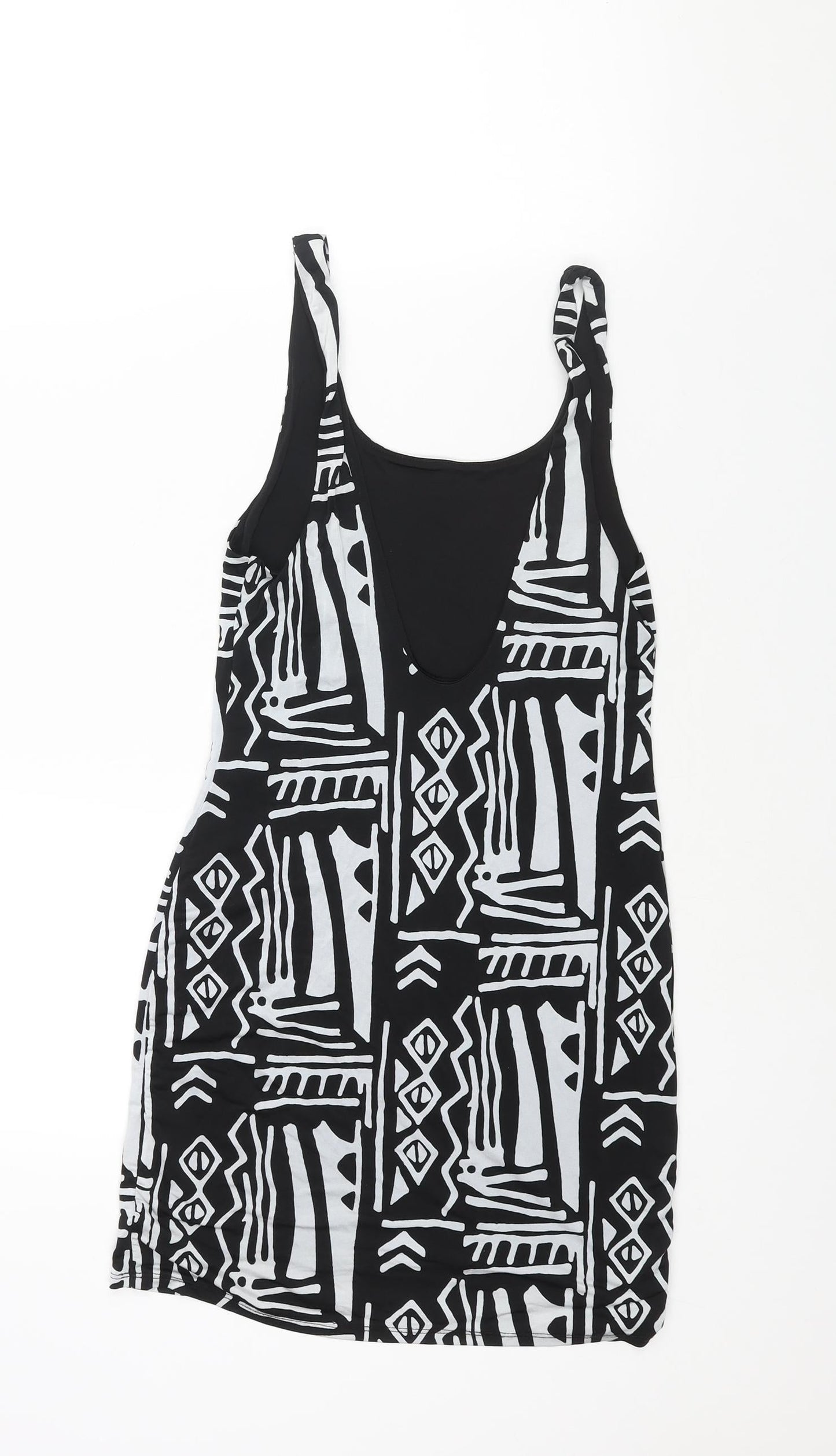 Silence + Noise Womens Black Geometric Polyester Mini Size S Scoop Neck Pullover