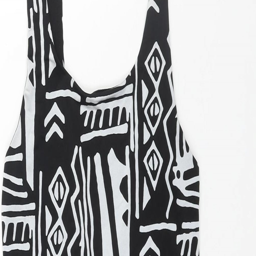 Silence + Noise Womens Black Geometric Polyester Mini Size S Scoop Neck Pullover