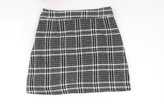 Zara Womens Black Geometric Cotton A-Line Skirt Size XS Zip - Pockets