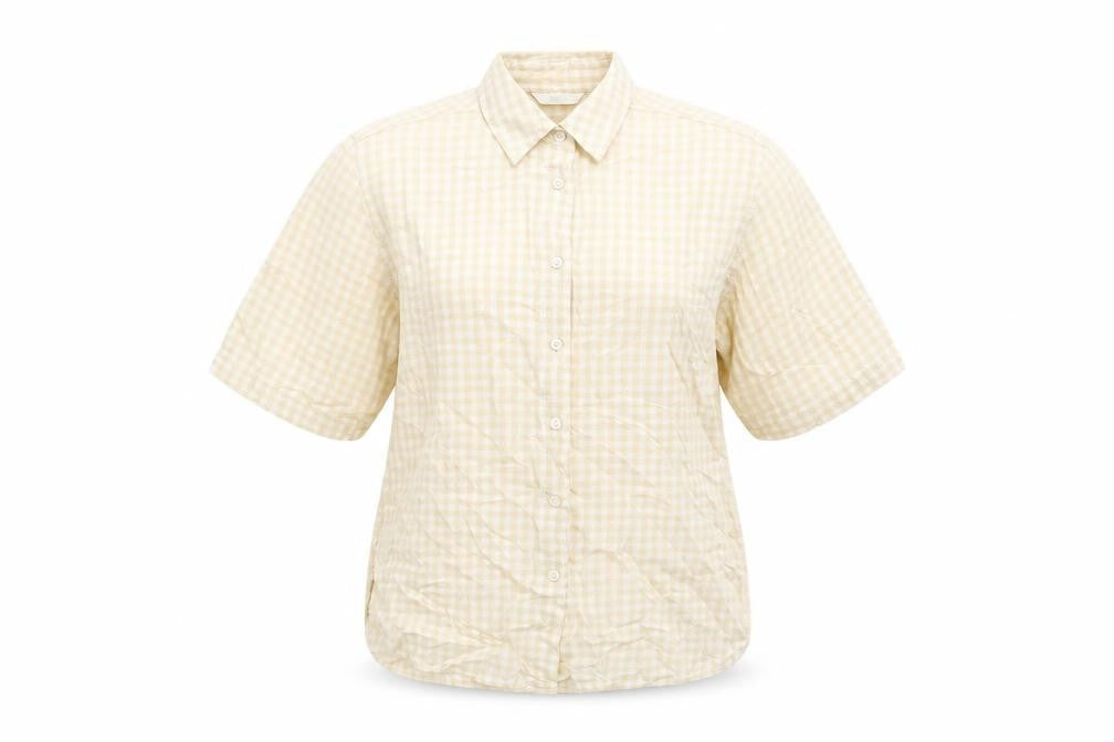 Marks and Spencer Womens Beige Check Lyocell Basic Button-Up Size 14 Collared