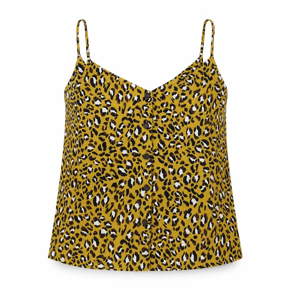 Warehouse Womens Yellow Animal Print Viscose Camisole Blouse Size 14 V-Neck - Leopard Print