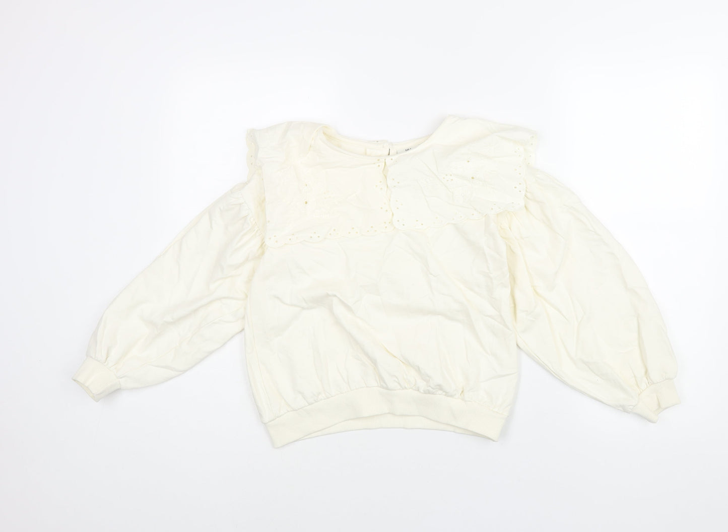 Juniors Girls Ivory Cotton Pullover Sweatshirt Size 10-11 Years Button
