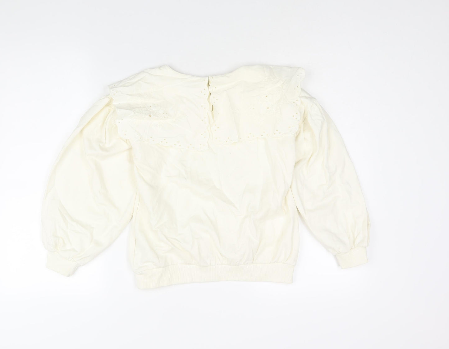 Juniors Girls Ivory Cotton Pullover Sweatshirt Size 10-11 Years Button