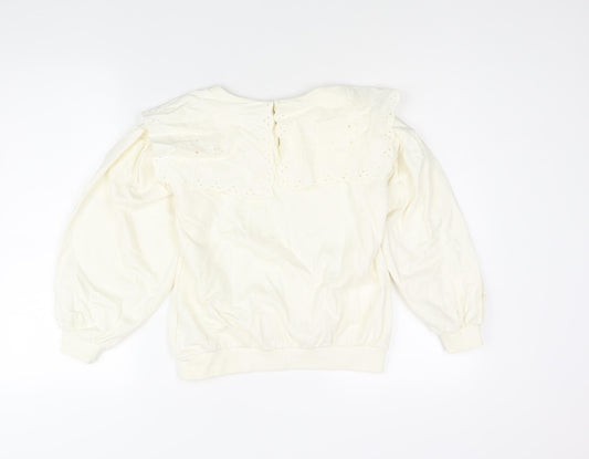 Juniors Girls Ivory Cotton Pullover Sweatshirt Size 10-11 Years Button