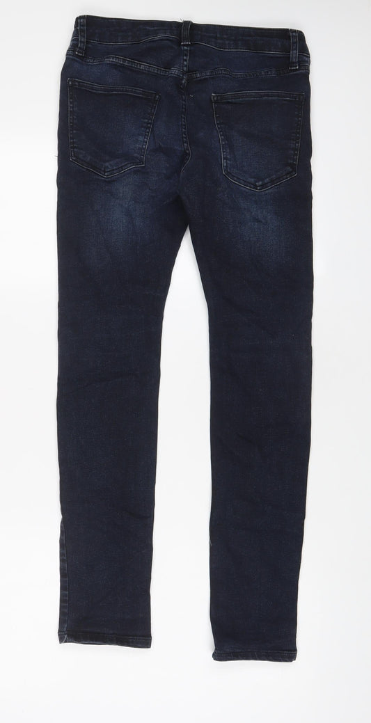 Topman Mens Blue Cotton Skinny Jeans Size 28 in L28 in Regular Button - Short Leg, Pockets