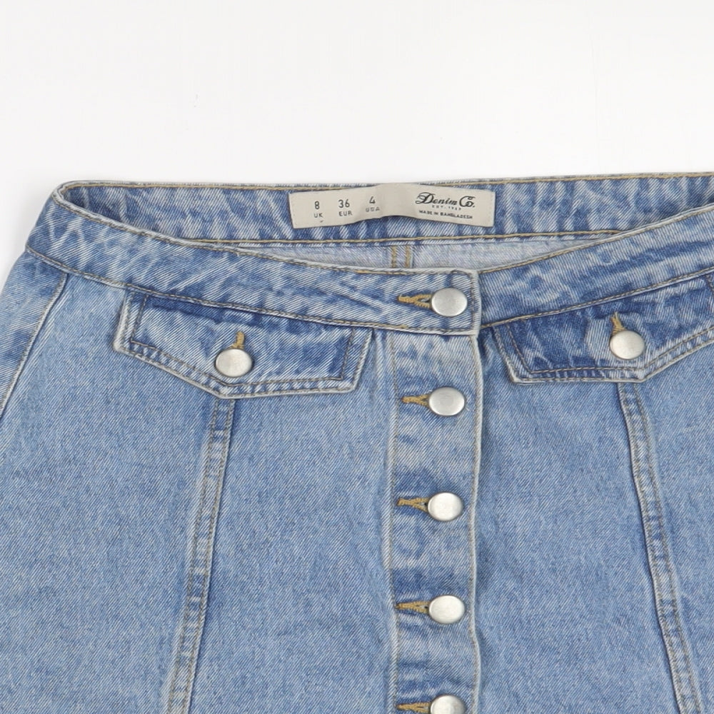 Denim & Co. Womens Blue Cotton A-Line Skirt Size 8 Button