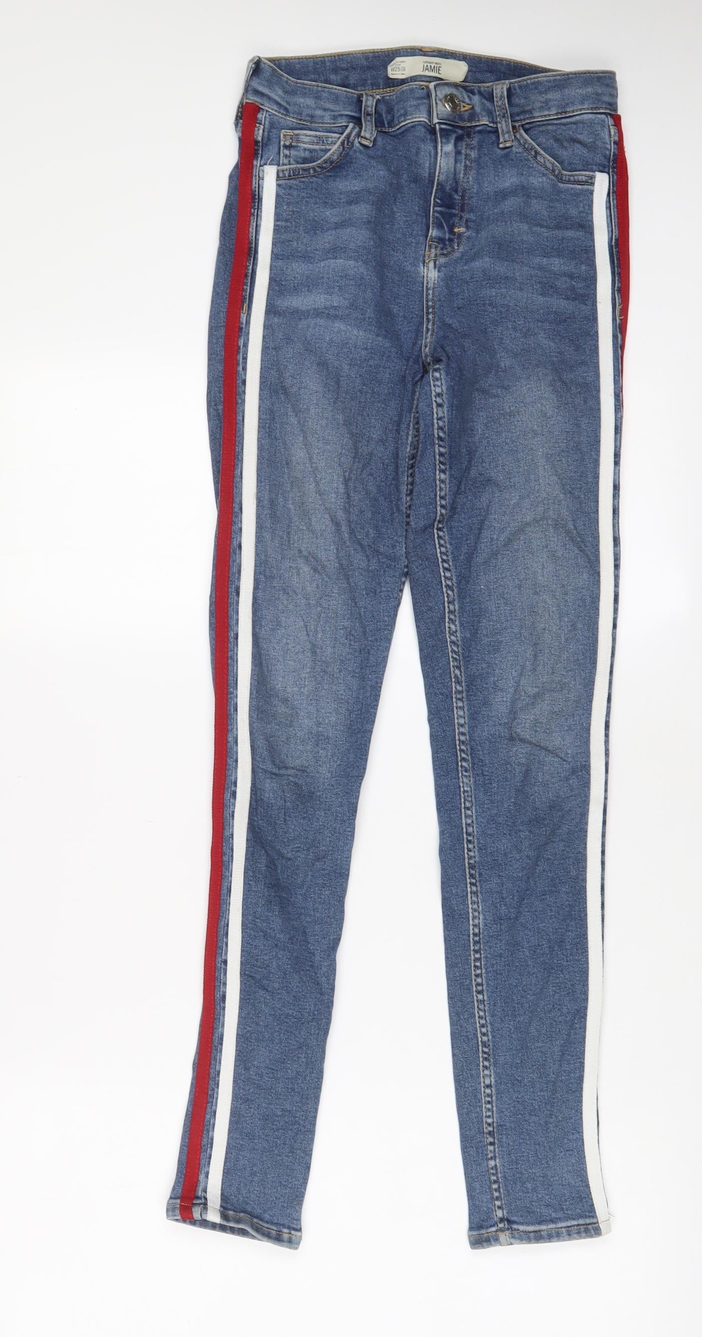 Topshop Womens Blue Striped Cotton Skinny Jeans Size 25 in L29 in Regular Zip