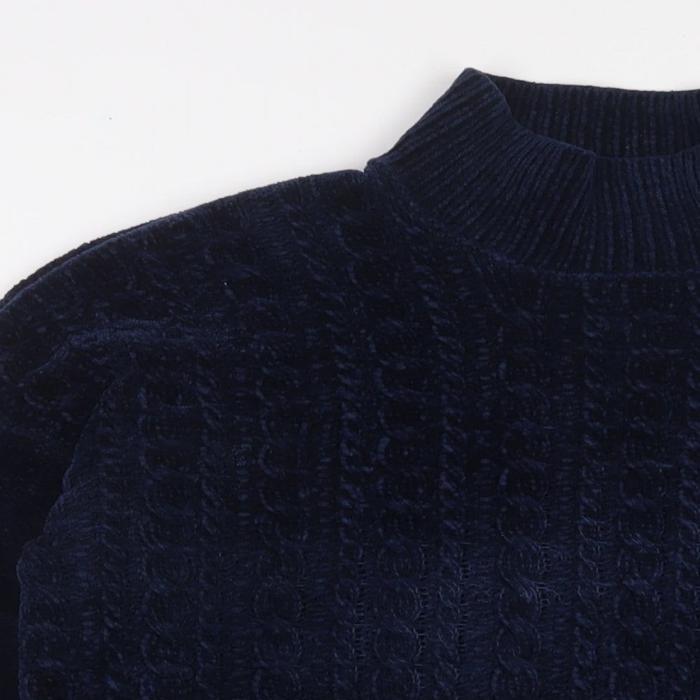 Adrienne Vittadini Womens Blue High Neck Polyester Pullover Jumper Size M