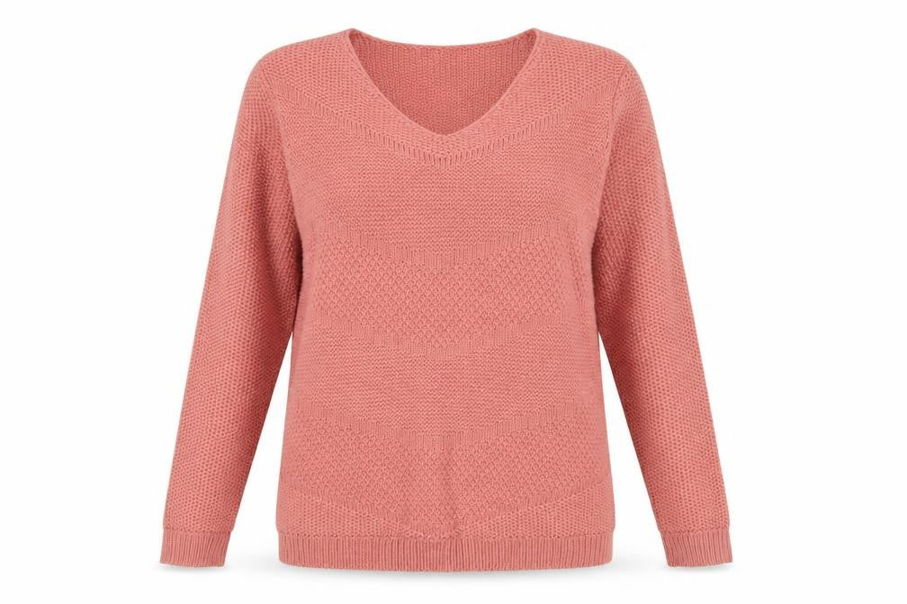 Damart Womens Pink V-Neck Acrylic Pullover Jumper Size 12