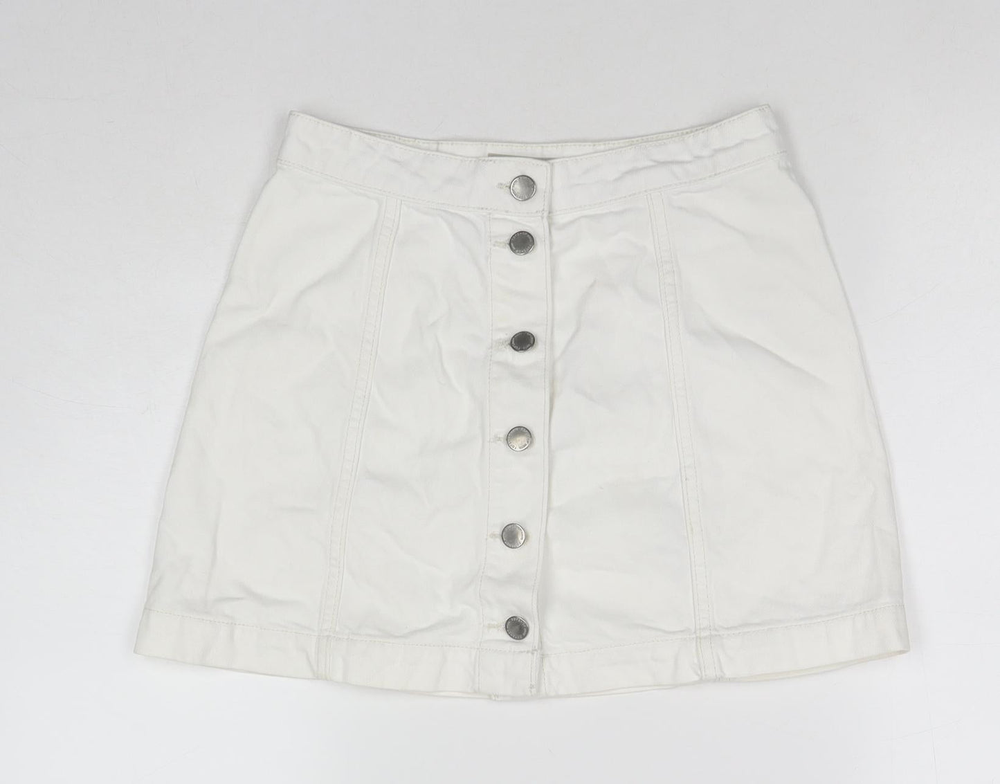 Topshop Womens White Cotton A-Line Skirt Size 26 in Zip