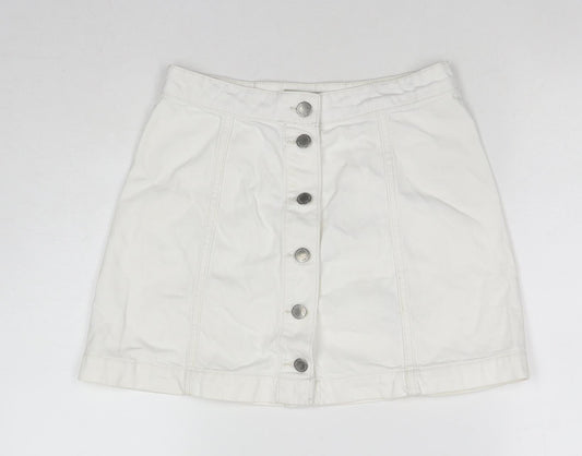Topshop Womens White Cotton A-Line Skirt Size 26 in Zip