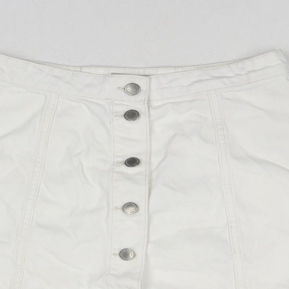 Topshop Womens White Cotton A-Line Skirt Size 26 in Zip