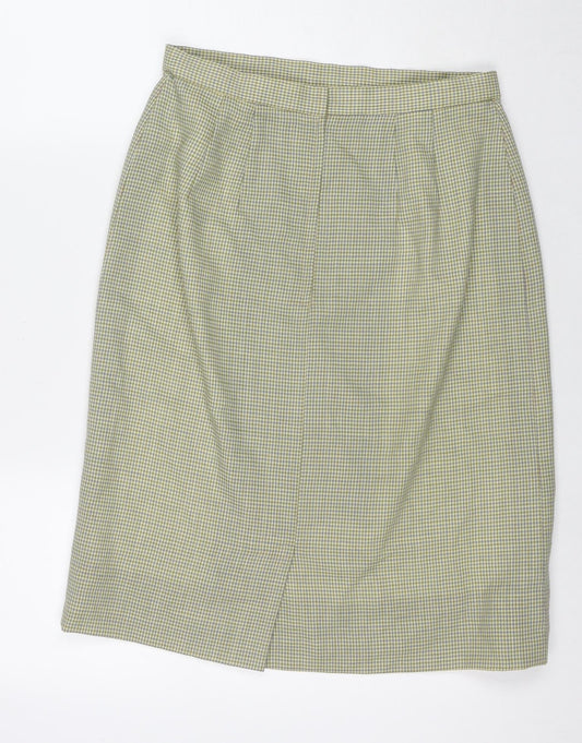 Made in U.K. Womens Green Herringbone Wool A-Line Skirt Size 28 in Zip