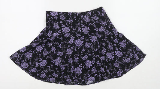 Zara Womens Black Floral Polyester Skater Skirt Size XS Zip