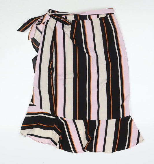 Outrageous Womens Multicoloured Striped Polyester Wrap Skirt Size 8 Tie