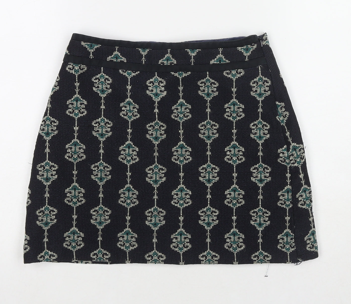 Zara Womens Blue Geometric Polyester Mini Skirt Size S Zip - Embraided