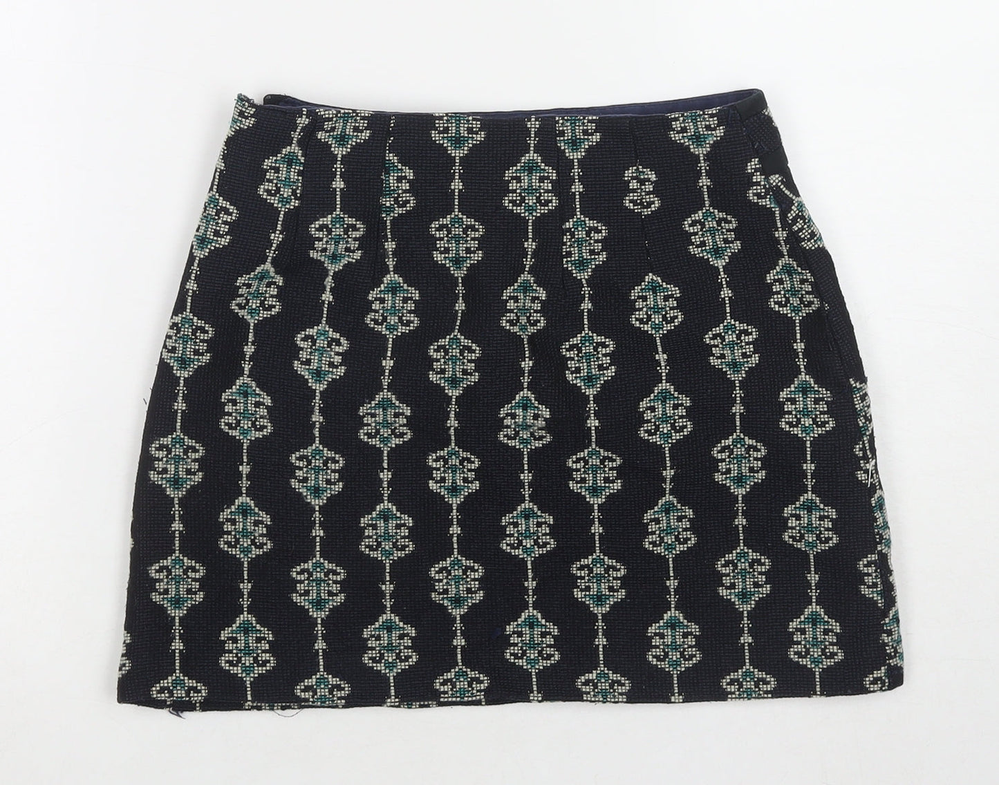 Zara Womens Blue Geometric Polyester Mini Skirt Size S Zip - Embraided