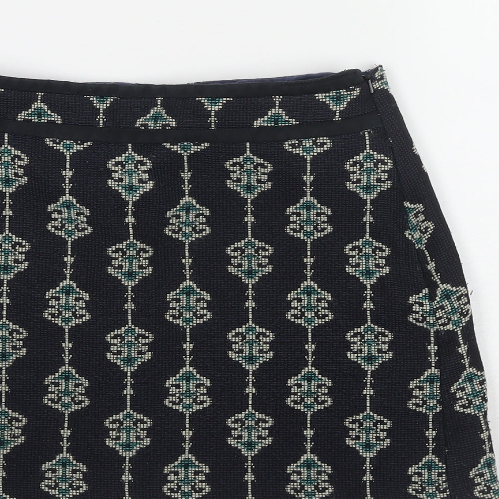 Zara Womens Blue Geometric Polyester Mini Skirt Size S Zip - Embraided