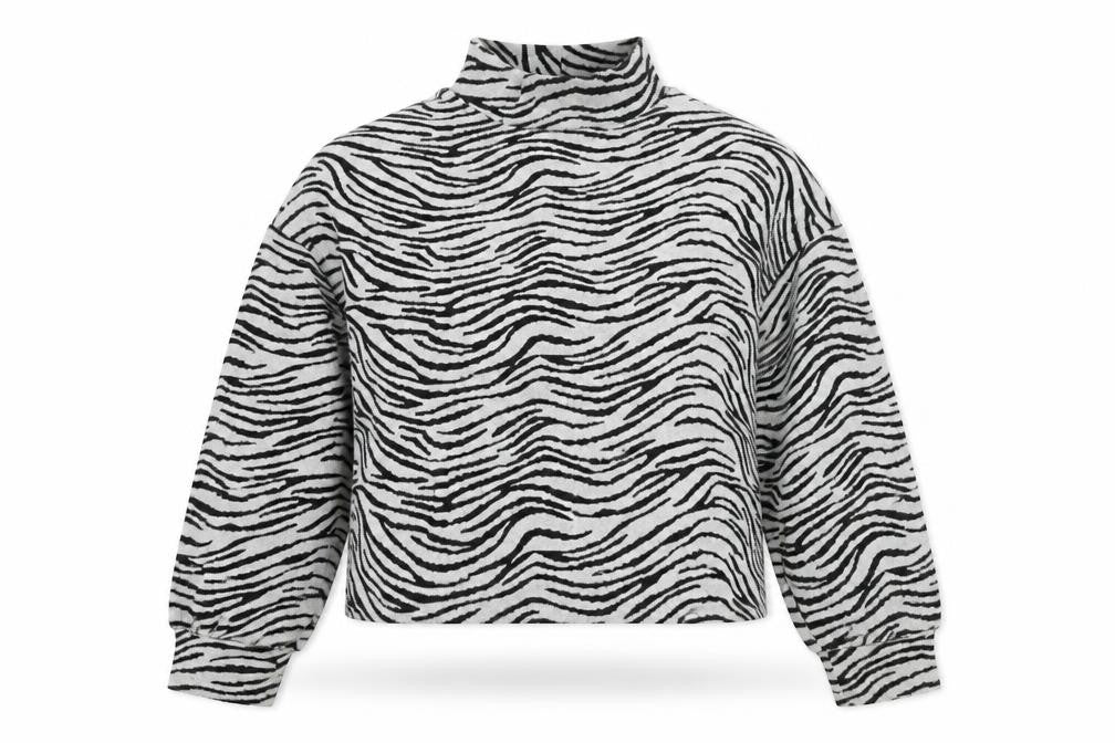 New Look Womens Grey Mock Neck Animal Print Polyester Pullover Jumper Size M - Zebra Print