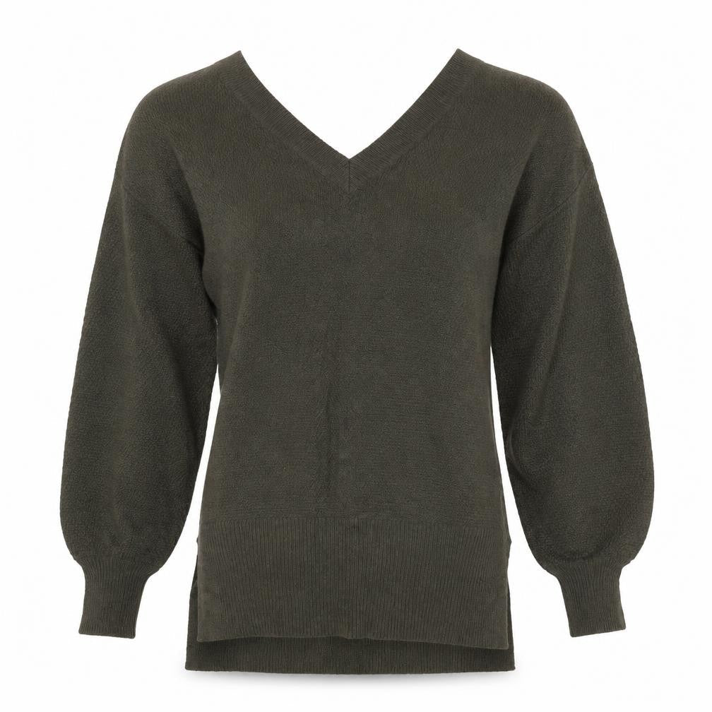 Yes Lola Womens Green V-Neck Cotton Tunic Jumper Size XS