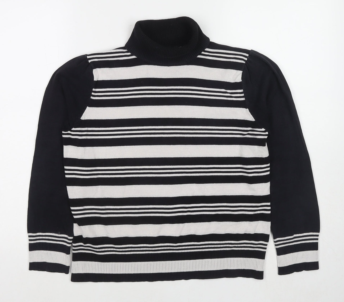 M&Co Womens Black Round Neck Striped Viscose Pullover Jumper Size 18