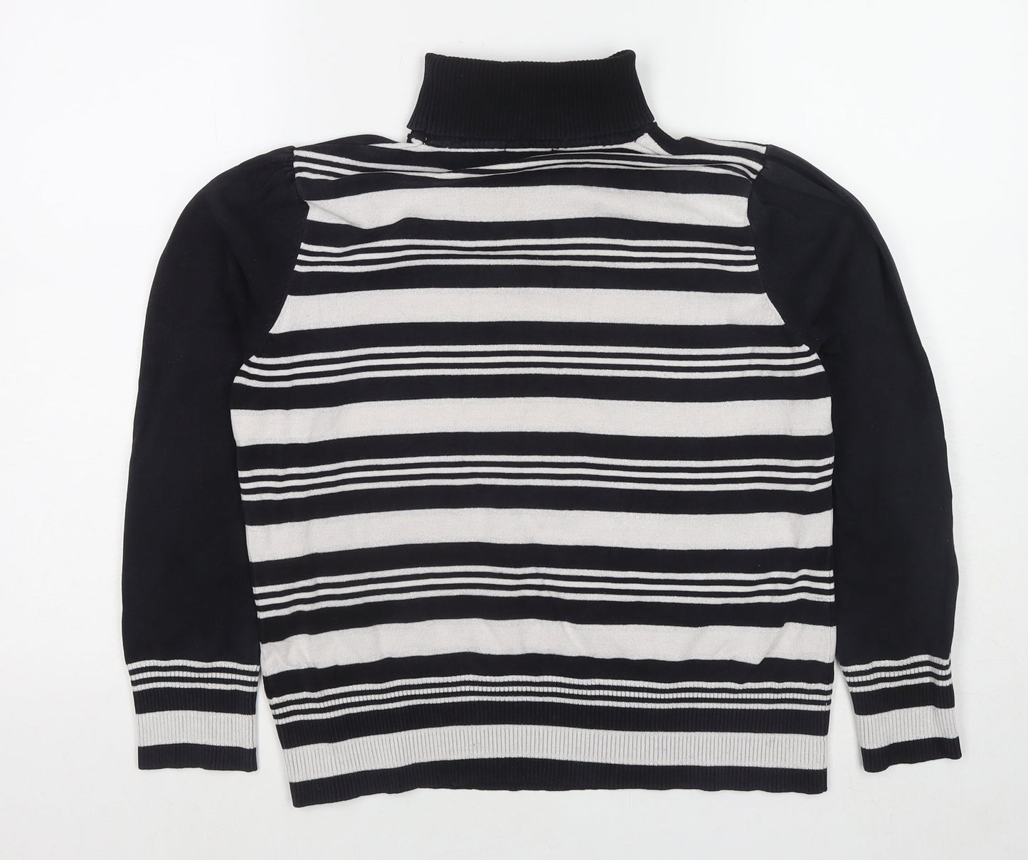 M&Co Womens Black Round Neck Striped Viscose Pullover Jumper Size 18