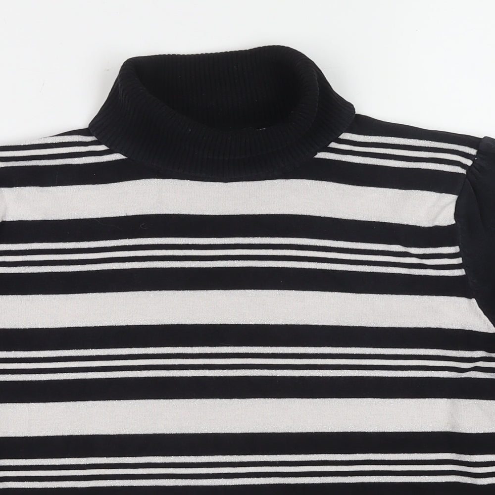 M&Co Womens Black Round Neck Striped Viscose Pullover Jumper Size 18