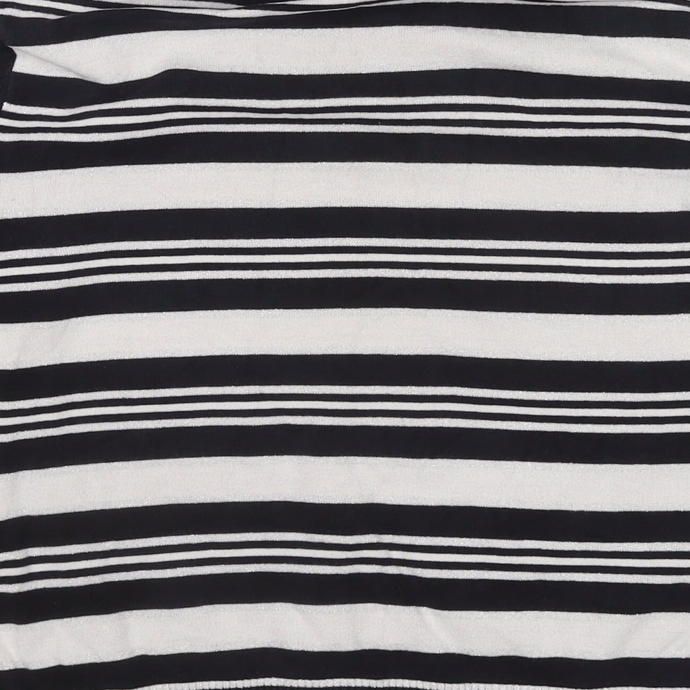 M&Co Womens Black Round Neck Striped Viscose Pullover Jumper Size 18