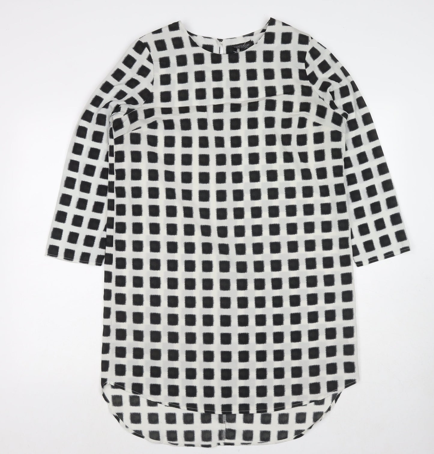 Topshop Womens White Check Polyester A-Line Size 12 Round Neck Pullover