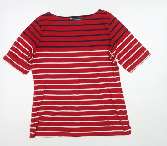 Karen Scott Womens Red Striped Cotton Basic T-Shirt Size M Boat Neck